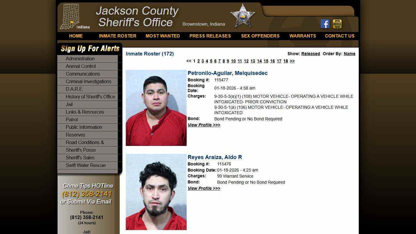 Inmate Roster - Current Inmates Booking Date Descending - Jackson County IN Sheriff